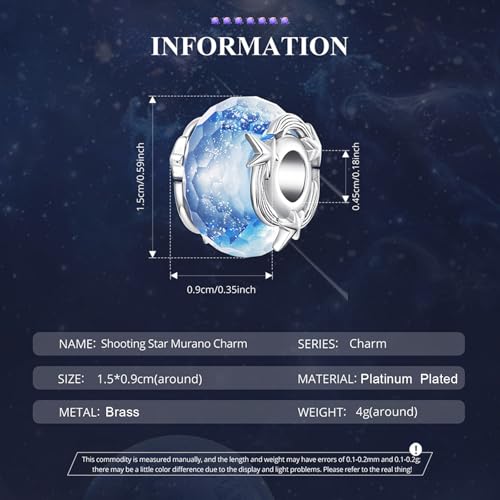 Celestial Bead Charms for Bracelets, Star Moon Dreamcatcher Dangle Charms, Silver Tone Copper, Glass Resin CZ Accents, Charm Beads for Women Jewelry Making, Gift Box Included - color: Blue Meteor Glass Bead Charm