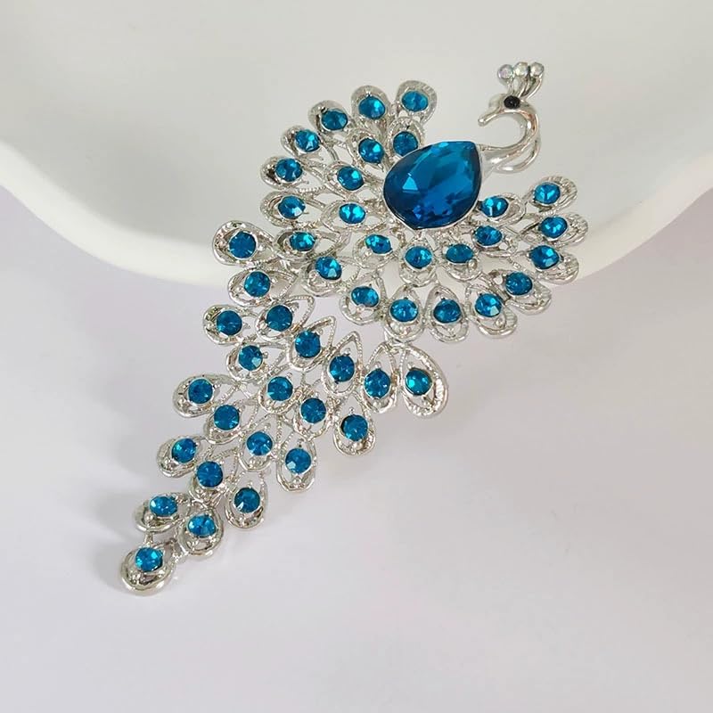 Elegant Floral Brooch Pins for Women, Crystal Pearl Rhinestone CZ Flower Lapel Pin Wedding Party Exquisite Brooches and Pins for Women Ladies - color: Silver+Blue