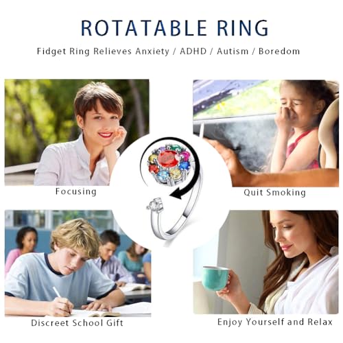 Fidget Rings for Anxiety, Womens Focus Spinner Ring, Discreet Boredom Relieving Ring Stacking Finger Promise Engagement Gift - color: Spinner Ring A Colorful