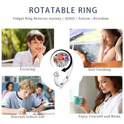 Fidget Rings for Anxiety, Womens Focus Spinner Ring, Discreet Boredom Relieving Ring Stacking Finger Promise Engagement Gift - color: Spinner Ring A Colorful
