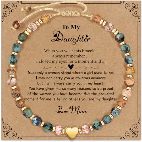 Inspirational Bracelets Gifts for Women: Healing Natural Stone Beads Bracelets - Birthday Mothers Day Gifts Thinking of you Get Well Soon Gift for Women Friends Sister Mom - color: HEART-DAUGHTER