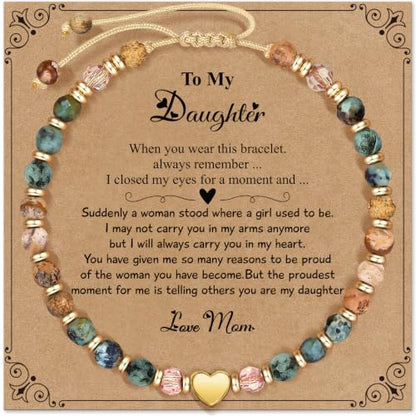 Inspirational Bracelets Gifts for Women: Healing Natural Stone Beads Bracelets - Birthday Mothers Day Gifts Thinking of you Get Well Soon Gift for Women Friends Sister Mom - color: HEART-DAUGHTER