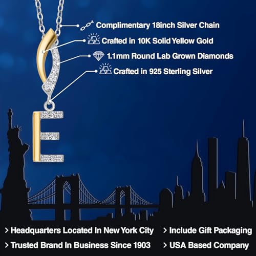 Gem Stone King Initial Pendant Necklace Letter A to Z Alphabet | 10K Yellow Gold and 925 Sterling Silver | White Lab Grown Diamond | Gift Women Mother's Day Wife Mom Girlfriend Anniversary Birthday | - style: Initial E