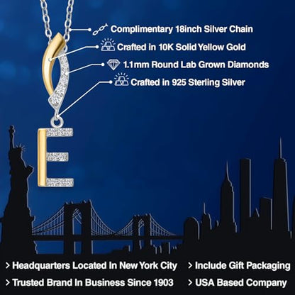 Gem Stone King Initial Pendant Necklace Letter A to Z Alphabet | 10K Yellow Gold and 925 Sterling Silver | White Lab Grown Diamond | Gift Women Mother's Day Wife Mom Girlfriend Anniversary Birthday | - style: Initial E
