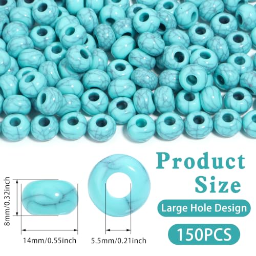 150PCS 14x8mm Turquoise Acrylic European Large Hole Rondelle Spacer Beads with Storage Box, Loose Beads for Bracelet Necklace Earring Hair DIY Jewelry Making - color: Turquoise