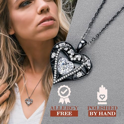 5 Heart I Love You Necklace for Women, Birthstone Crystal Pendant, Birthday Gift for Her, Wife, Mom, Rose Gold or Gunmetal Plated, 925 Sterling Silver Chain 18"+2" - color: 17-April-Diamond Crystal White-GunMetal Plated