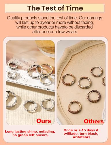 5 Pairs Huggie Hoop Earrings, Cubic Zirconia 14K Gold-Plated 316L Surgical Steel, Hypoallergenic Lightweight Design for Women & Men Cartilage & Multi-Piercing Stacking(13-21mm) - color: A+silvery+White