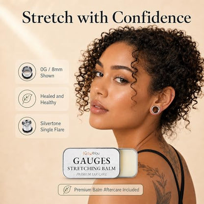 BodyJ4You 37PC Ear Gauge Stretching Kit 14G-00G - Aftercare Balm Tapers | Gauges for Ears Dead Stretching Lobe - Surgical Stainless Steel Single Flare Plugs - Flesh Tunnels O-Rings Expander Men Women - color: Silvertone, Single Flare