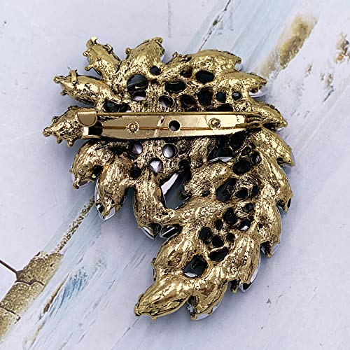 SELOVO Marquise Shape Rhinestone Red Leaf Costume Brooch Pin Jewelry Antiqued Gold Tone - color: Green