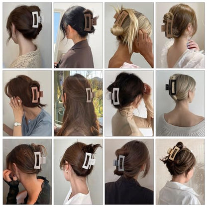 Sisiaipu 3.5 Inch Medium Hair Claw Clips 12 Pcs Square Claw for Thick and Thin Hair Rectangular Rectangle Hair Clips Jaw Clips Bulk Hair Accessories for women and Girls (Gold) - color: Gold
