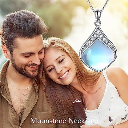 YAFEINI Teardrop Necklace Sterling Silver Filigree Irish Pendant Necklace Natural Stone Moonstone/Lapis Lazuli/Larimar/Moss Agate Necklace Jewelry - color: Moonstone teardrop necklace with cz