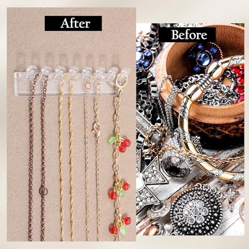 Styquenzer 12 Pcs Self-Adhesive Necklace Organizer, Necklace Hanger Wall Mount Hanging Jewelry Organizer with 8 Hooks Wall Mounted Necklaces Organizers for Necklaces, Bracelets