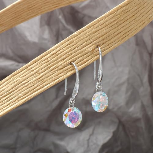 8 MM Cubic Zirconia Bare Diamond Cut Crystal Dangle Earrings for Women - color: Rainbow