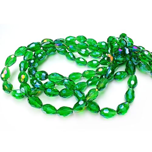 8x12mm Teardrop Glass Beads for Jewelry Making, Vertical Hole Faceted Crystal Prism Beads for Pendants Bracelet Necklace Earring, Grass Green 100pcs - color: Grass Green