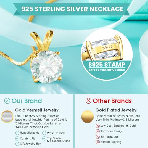 1CT D Color VVS1 Certified Moissanite Solitaire Necklace, 925 Sterling Silver Hypoallergenic Pendant with 18+2" Adjustable Tarnish Resistant Box, Heart Shaped Back & Engravable Personalized Jewelry Nickel Free Everyday Wear Diamond Alternative Jewelry for