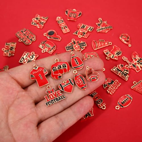 40PCS Game Day Charms for Bracelet Making Enamel Football Charms for Bracelet Necklace Earrings Jewelry Making DIY Football Mom Accessories Gifts - color: Red Black