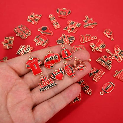 40PCS Game Day Charms for Bracelet Making Enamel Football Charms for Bracelet Necklace Earrings Jewelry Making DIY Football Mom Accessories Gifts - color: Red Black