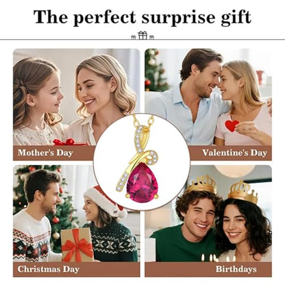 Infinity Birthstone Necklace for Women, Gold Plated Teardrop Cubic Zirconia Pendant, Created Gemstone Twist Necklace for Birthday, Her, Mom, Friend - color: Ruby-red-Jul.
