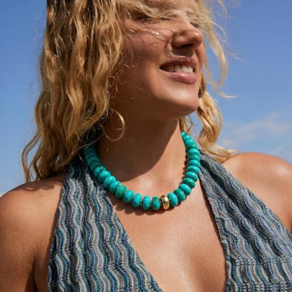 Chunky Beaded Necklace for Women Trendy Multicolor Resin Beads Choker Necklaces Boho Summer Statement Necklace Chunky Heart Jewelry - color: Chunky bead necklace-blue