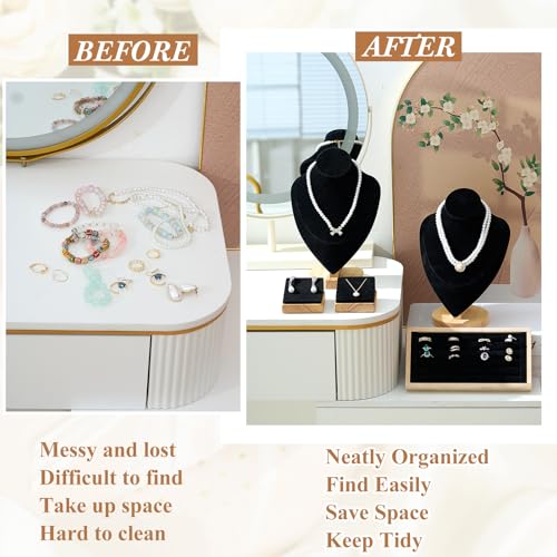 RattanView Bust 7 Pcs Jewelry Display Set Velvet Necklace Display Stand Earring Ring Organizer for Vendors (Black) - color: Black, style: Bust