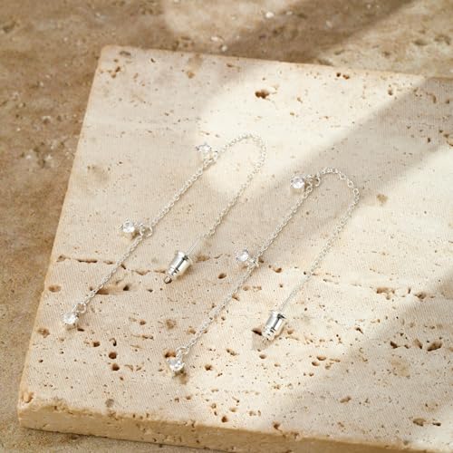 Chunky Hoop Huggie Dangle Tassel Pearl Bow Heart Charm Stud Cilp-on Earrings for Women, 14K Gold plated/Sterling Silver Plated CZ Large Jewelry Vintage Dainty Trendy Gift Daily Prom Party - style: 3CZ Tassel-SL