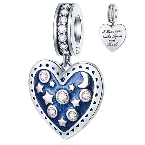 GEMDAZZ 925 Sterling Silver Valentines Day Charms Heart Charms, I Love You to The Moon and Back Pendant, Cupid Arrow and 4 Leaf Clover Beads fit European Bracelets, Gift for Lover/Wife/Girls - color: I Love You to Moon and Back Heart Charms