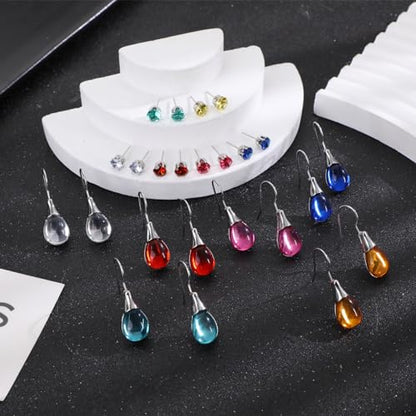 Ritach Teardrop Earrings for Women Trendy Sterling Silver Hypoallergenic Crystal Dangle Drop Earrings Set for Jewelry - color: B-6pairs