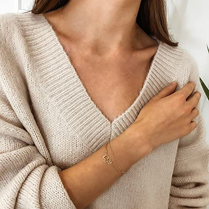 Dainty Gold Bracelets for Women, 14K Gold Plated Adjustable Layered Beads Bracelet Cute Evil Eye Oval Chain Pearl Bar Turtle Gold Bracelets for Women Jewelry - style: Beads Chain&Elephant