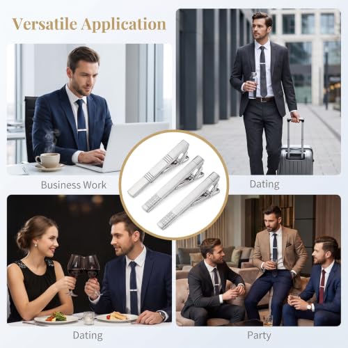 2 Pcs Tie Pins for Men, Classic Tie Clip Silver for Father Husband | Mens Tie Clip, Tie Bars for Men Stainless Steel, Formal Business Wedding Party Fathers Day Gift, Professional Fashion Designs