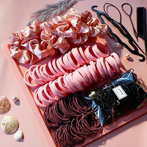 YANRONG 755PCS Hair Accessories for Woman Set Seamless Ponytail Holders Variety Hair Scrunchies Hair Bands Scrunchy Hair Ties For Thick and Curly (Pink) - color: 755PCS（Pink）