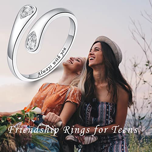 Fookduoduo 925 Sterling Silver Ring Inspirational Jewelry adjustable Wrap Open Rings for Women - style: Always with you, style 2)