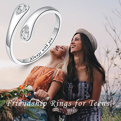 Fookduoduo 925 Sterling Silver Ring Inspirational Jewelry adjustable Wrap Open Rings for Women - style: Always with you, style 2)