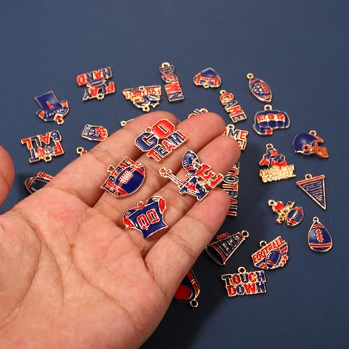 40PCS Game Day Charms for Bracelet Making Enamel Football Charms for Bracelet Necklace Earrings Jewelry Making DIY Football Mom Accessories Gifts - color: Red Blue