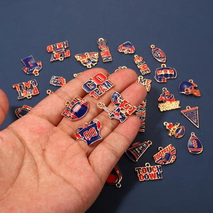 40PCS Game Day Charms for Bracelet Making Enamel Football Charms for Bracelet Necklace Earrings Jewelry Making DIY Football Mom Accessories Gifts - color: Red Blue