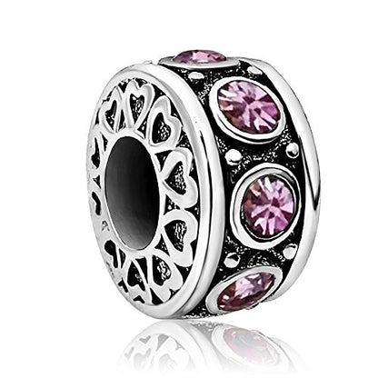 Birthstone Birthday Compatible With Pandora Charms Bracelet | Heart, Birthstone, Birthday Cake, Womens Bead Charms for Bracelets, Christmas Jewelry - style: Purple June Birthstone