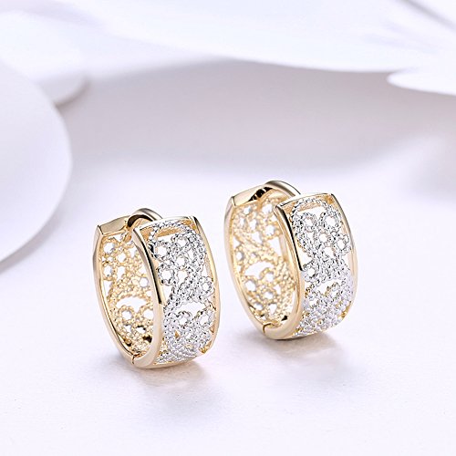 14K Rose Gold Plated Three Row Cubic Zirconia Small Huggie Hoop Earrings Fashion Jewelry for Men Women - color: 18K gold