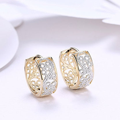 14K Rose Gold Plated Three Row Cubic Zirconia Small Huggie Hoop Earrings Fashion Jewelry for Men Women - color: 18K gold