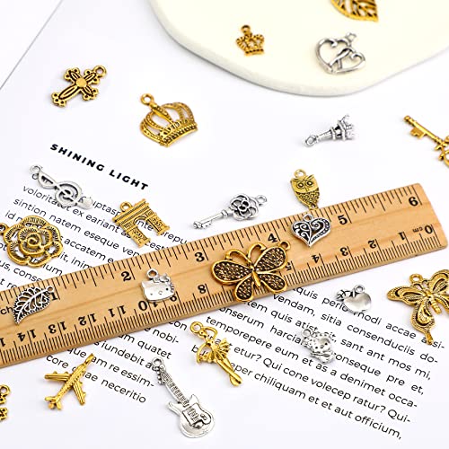 SANNIX 200Pcs Bulk Jewelry Making Charms Tibetan Antique Silver Gold Charm | Pendants for DIY Bracelet Necklace Making Crafts - color: Gold Silver