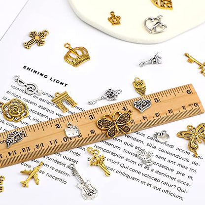 SANNIX 200Pcs Bulk Jewelry Making Charms Tibetan Antique Silver Gold Charm | Pendants for DIY Bracelet Necklace Making Crafts - color: Gold Silver