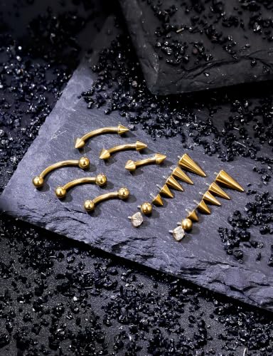 16G Eyebrow Ring Piercing Jewelry Surgical Steel Curved Barbell Vertical Labret Lip Ring Rook Daith Earrings Small Belly Button Ring Piercing Jewelry for Women Silver Black Gold 6MM 8MM 10MM - color: Gold, 6mm 8mm 10mm