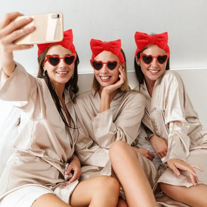 Semato 4 Pcs Red Bridesmaid Proposal Gifts Bridesmaid Spa Headband, Hair Claw Clips, Heart Shaped Sunglasses and Smooth Satin Scrunchies - color: Red
