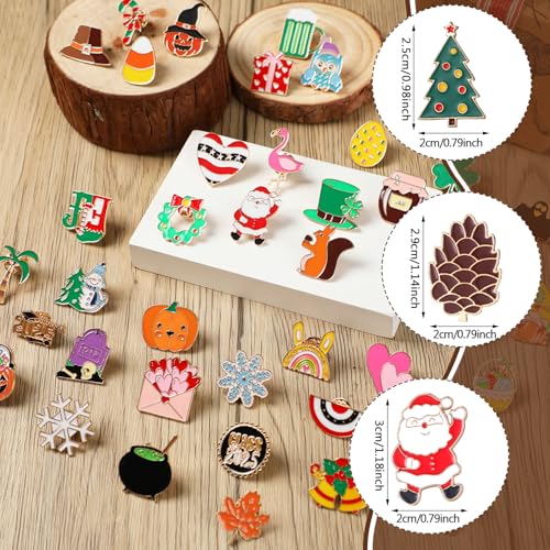 60pcs Holiday Enamel Pins Set Fall Halloween Festival Lapel Brooches | Thanksgiving Christmas Autumn Winter Mixed Theme, Metal Lapel Badges for Backpack Hat Jacket, Party Favor Gift for Women Girl
