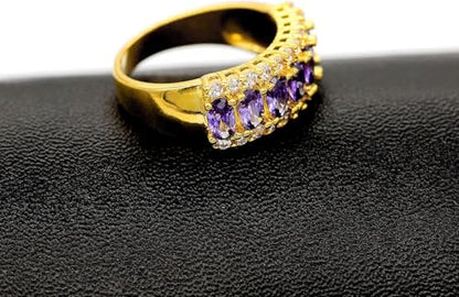 Uloveido Beautiful Women's 7 Stones Wedding Band Oval Cubic Zirconia Engagement Anniversary Rings J501 - color: Gold-Purple