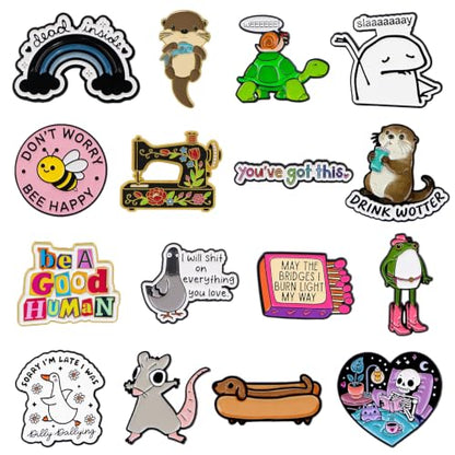 4/6/9/10/12/16/20PCS Cute Enamel Pins Bulk Set, Art Aesthetic Lapel Brooches, Humorous Quote Pins for Backpacks Jackets Hats Bags, Novelty Cool Badges for Women, Men, Teens, Kids - style: 16pcs B