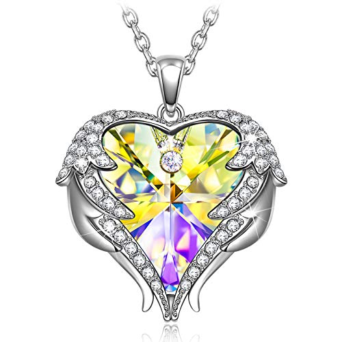 Kate Lynn Angel Wings Heart Necklaces for Women, White Gold Plated - color: Aurore Boreale