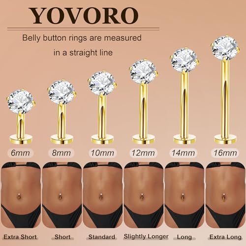14G G23 Pure Titanium Floating Belly Button Ring for Women Flat Back Petite Belly Navel Ring Hypoallergenic Internally Threaded Navel Ring with Opal CZ Replacement Ball Belly Piercings Jewelry 6-16MM - color: Gold, size: Bar Length 12mm-Slightly Longer