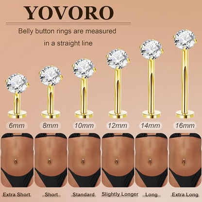 14G G23 Pure Titanium Floating Belly Button Ring for Women Flat Back Petite Belly Navel Ring Hypoallergenic Internally Threaded Navel Ring with Opal CZ Replacement Ball Belly Piercings Jewelry 6-16MM - color: Gold, size: Bar Length 16mm-Longest