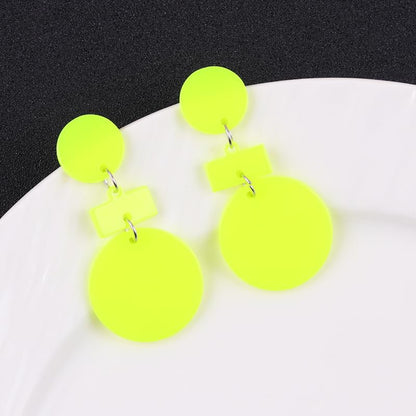 80s 90s Neon Earrings for Women Colorful Round Disc Acrylic Drop Earrings Retro Resin Geometric Rectangle Dangle Earrings for 70's 80's Outfit Glow Party Accessories - style: Style 2