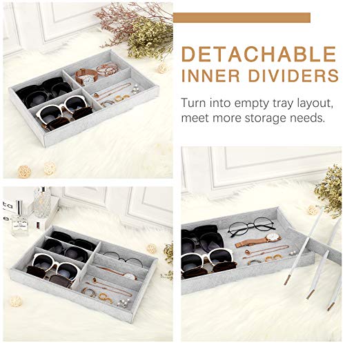 Emibele Sunglass Organizer Jewelry Tray, 8 Grids Velvet Stackable Tray | Detachable Glasses Eyeglasses Jewelry Watch Storage Showcase Display Tray, Gray - style: A1- eight Grids Grey