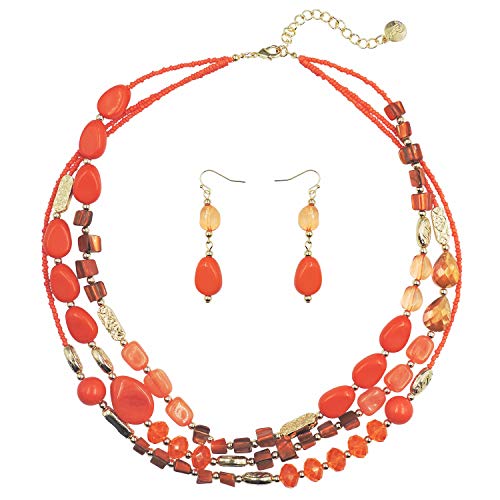 Coiris 3 Multi Layer Shell Glass Beaded Fashion Necklace for Women 21" - color: N0001-Orange